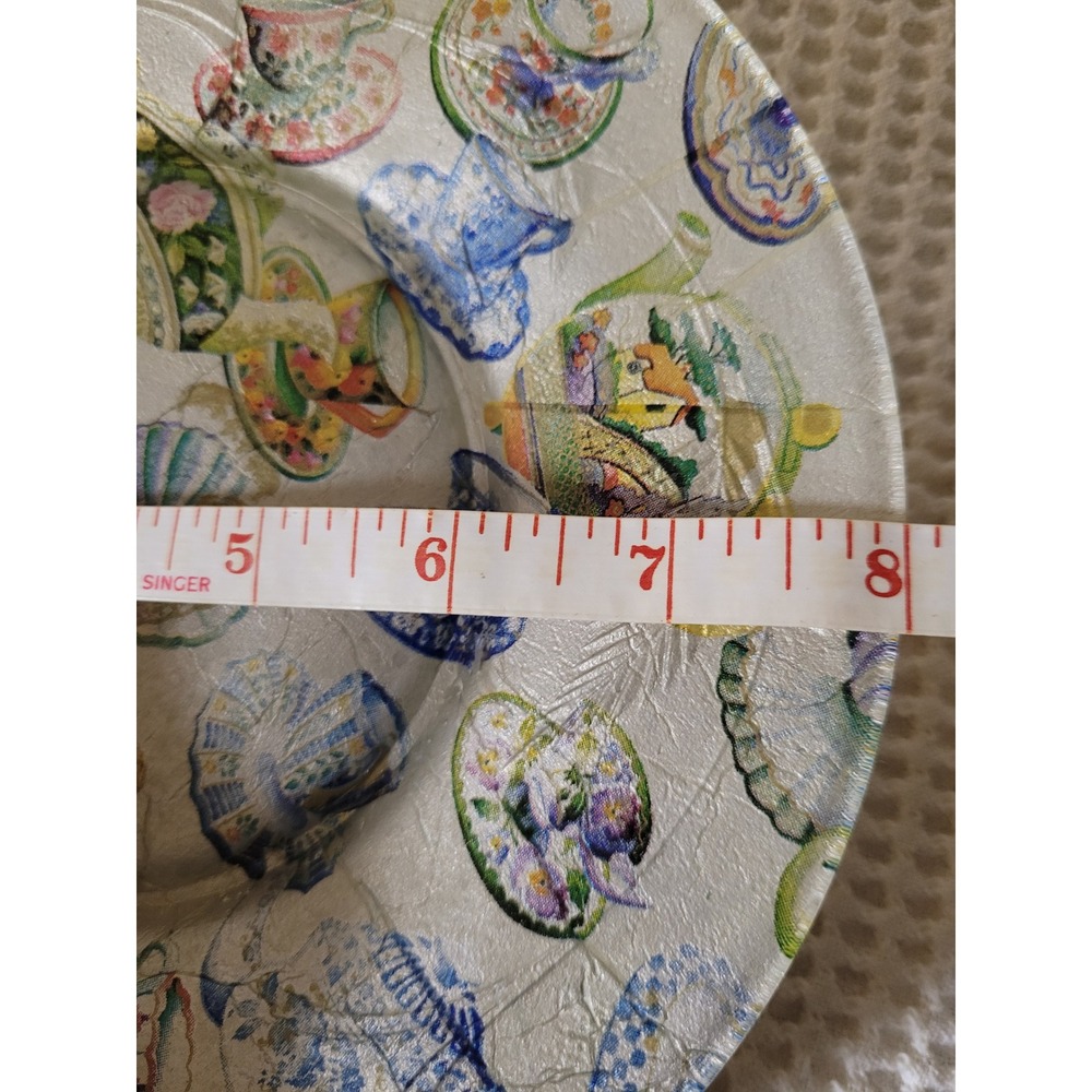 Cellini Glass Plates Set/4 Teacup/Teapot Collage Silver Cottagecore 8 inch - Picture 4 of 6